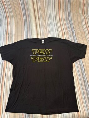 Tultex Black T‑Shirt with Yellow "PEW PEW" Graphic